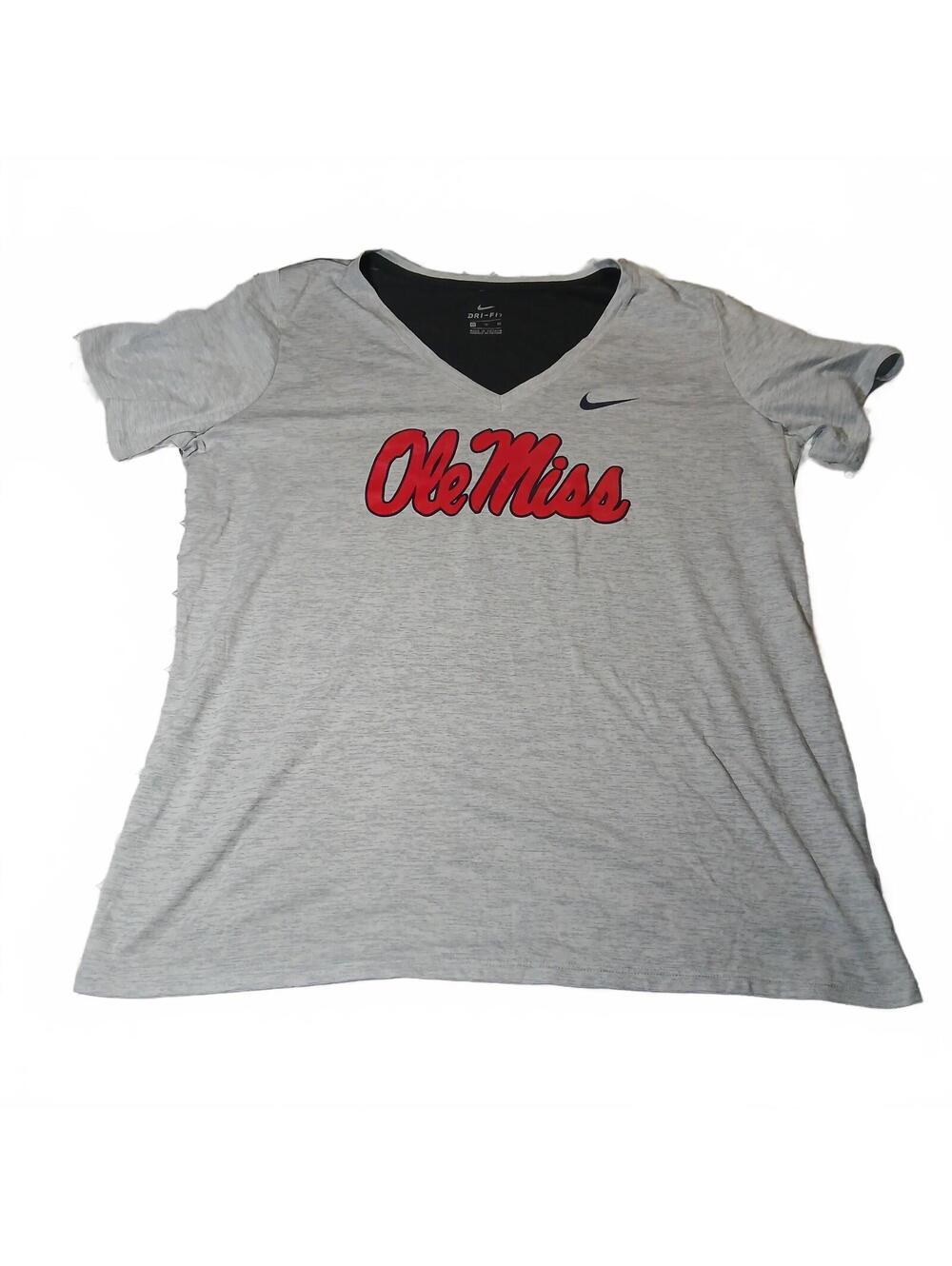 Nike Ole Miss Gray Dri Fit V Neck T Shirt Womens XL Athletic College NCAA